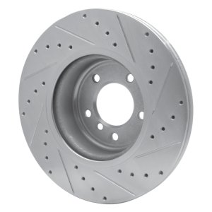 BMW 135IS Brake Rotor (1) - Front Left - R1 Concepts - Drilled & Slotted - Silver - `06-`13